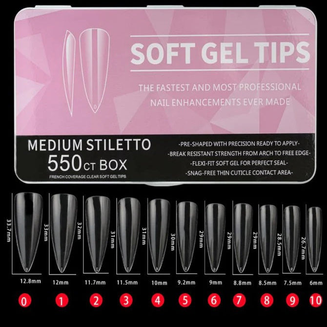 Soft Gel Tips Medium Stiletto – 550 Tips