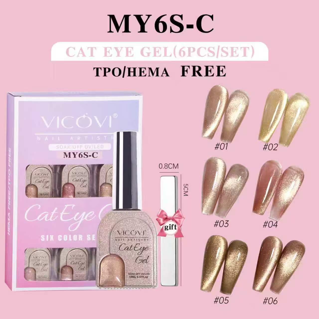 VICOVI Cat Eye Gel Nail Polish Set with Magnet – 6 Colors UV/LED Soak Off