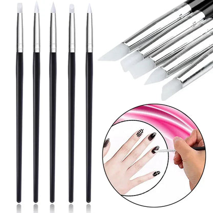 Professional Silicone Nail Art Brush Set 5-Pcs Nail Art Brushes.