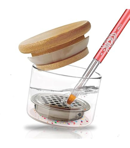 Portable Nail Brush Cleaner Cup with Filter & Lid