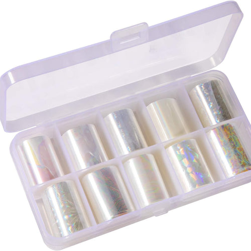 10 Rolls White Pearl Colour Holographic Nail Sticker Roll Set
