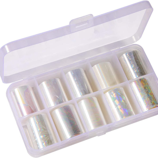 10 Rolls White Pearl Colour Holographic Nail Sticker Roll Set
