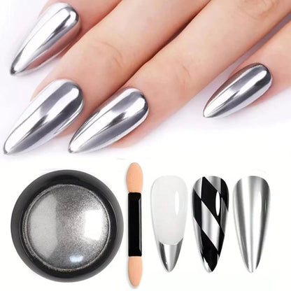 Metallic Chrome Nail Powder Set – 3D Holographic Mirror Effect Each.