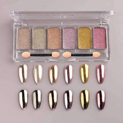 6 in 1 Solid Pigment  Chrome Nail Powder Set