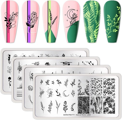 BORN PRETTY Rectangle Nail Stamping Plates. (Pack of 4)