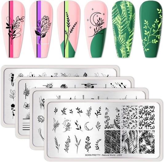 BORN PRETTY Rectangle Nail Stamping Plates. (Pack of 4)