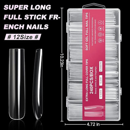 Extra Long Square Full Cover Nail 240 pcs/BOX