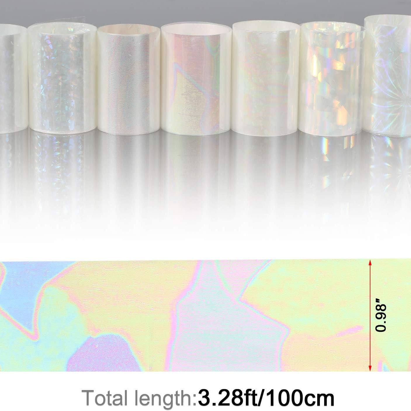 10 Rolls White Pearl Colour Holographic Nail Sticker Roll Set