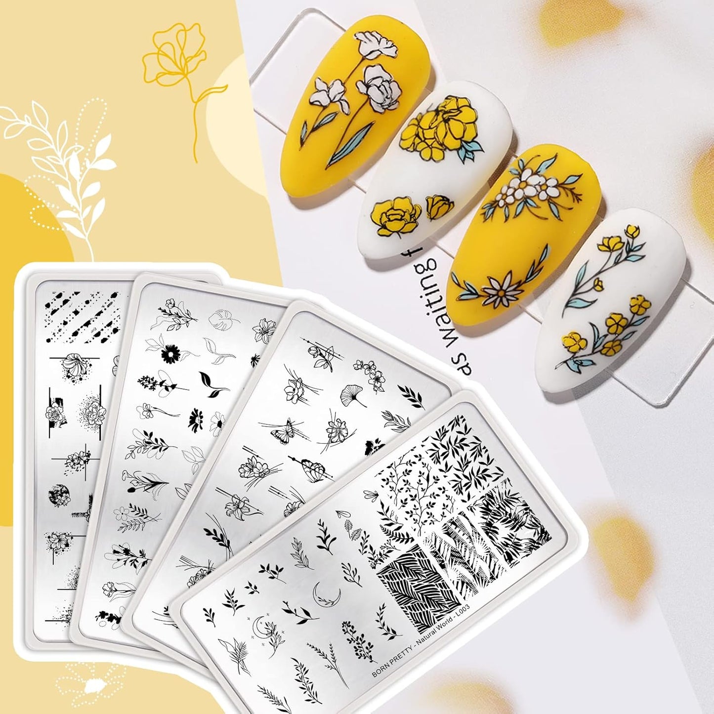 BORN PRETTY Rectangle Nail Stamping Plates. (Pack of 4)