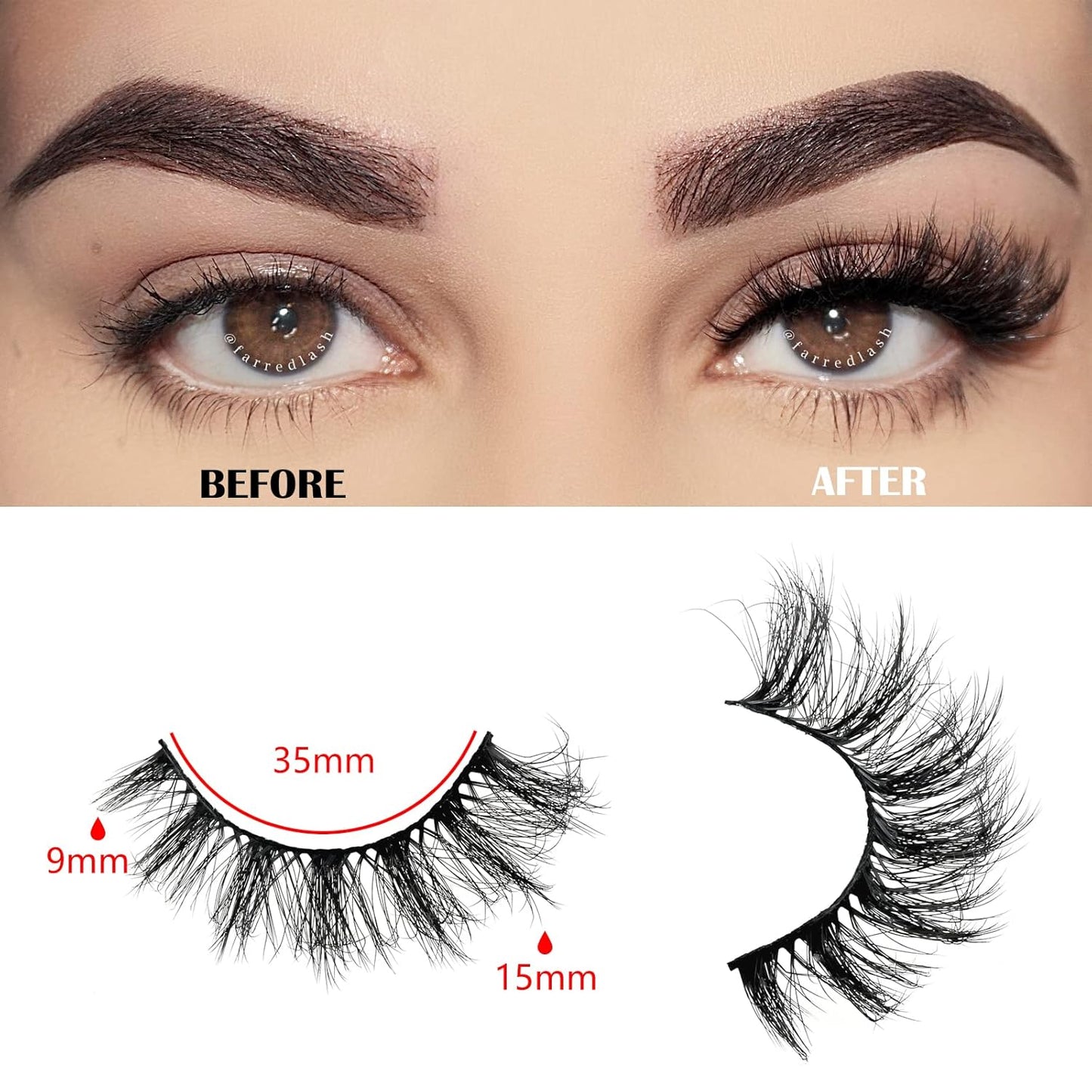 FARRED Cat Eye Lashes False Eyelashes Natural Look 10 Pairs 9‑15 mm