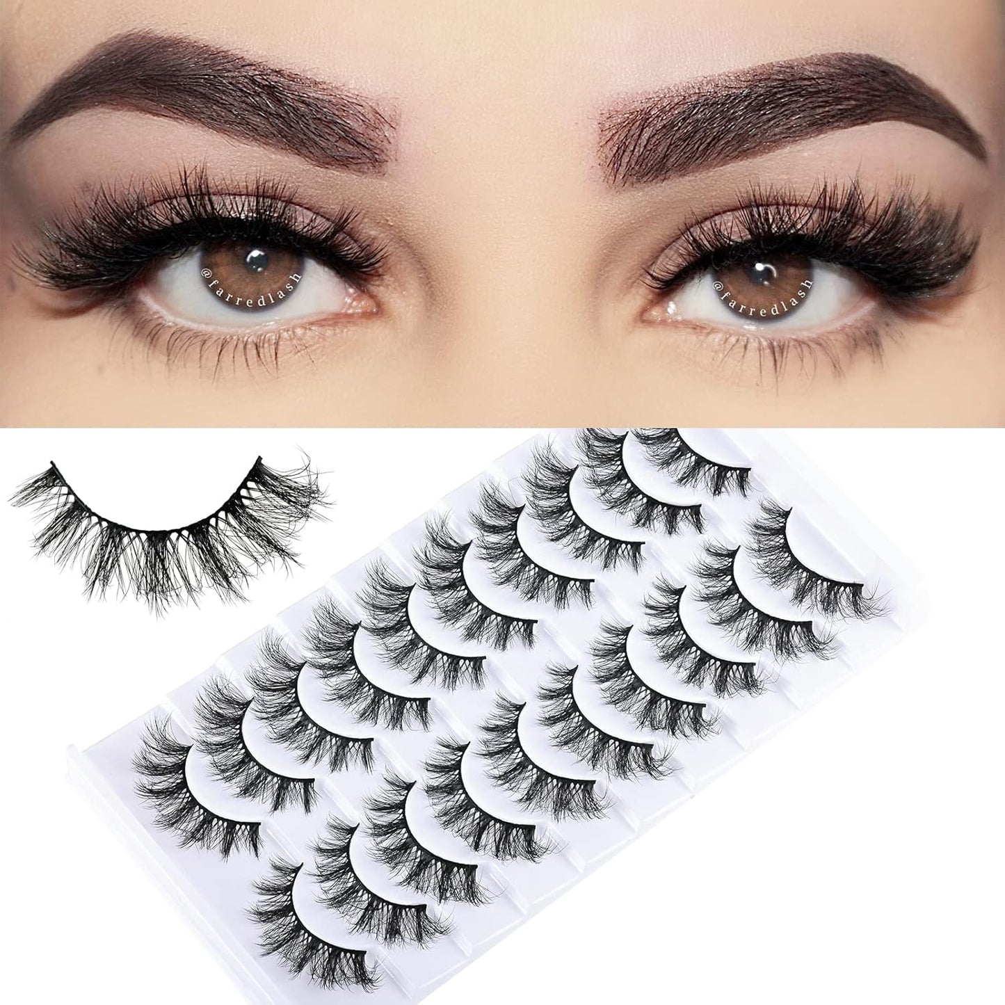 FARRED Cat Eye Lashes False Eyelashes Natural Look 10 Pairs 9‑15 mm