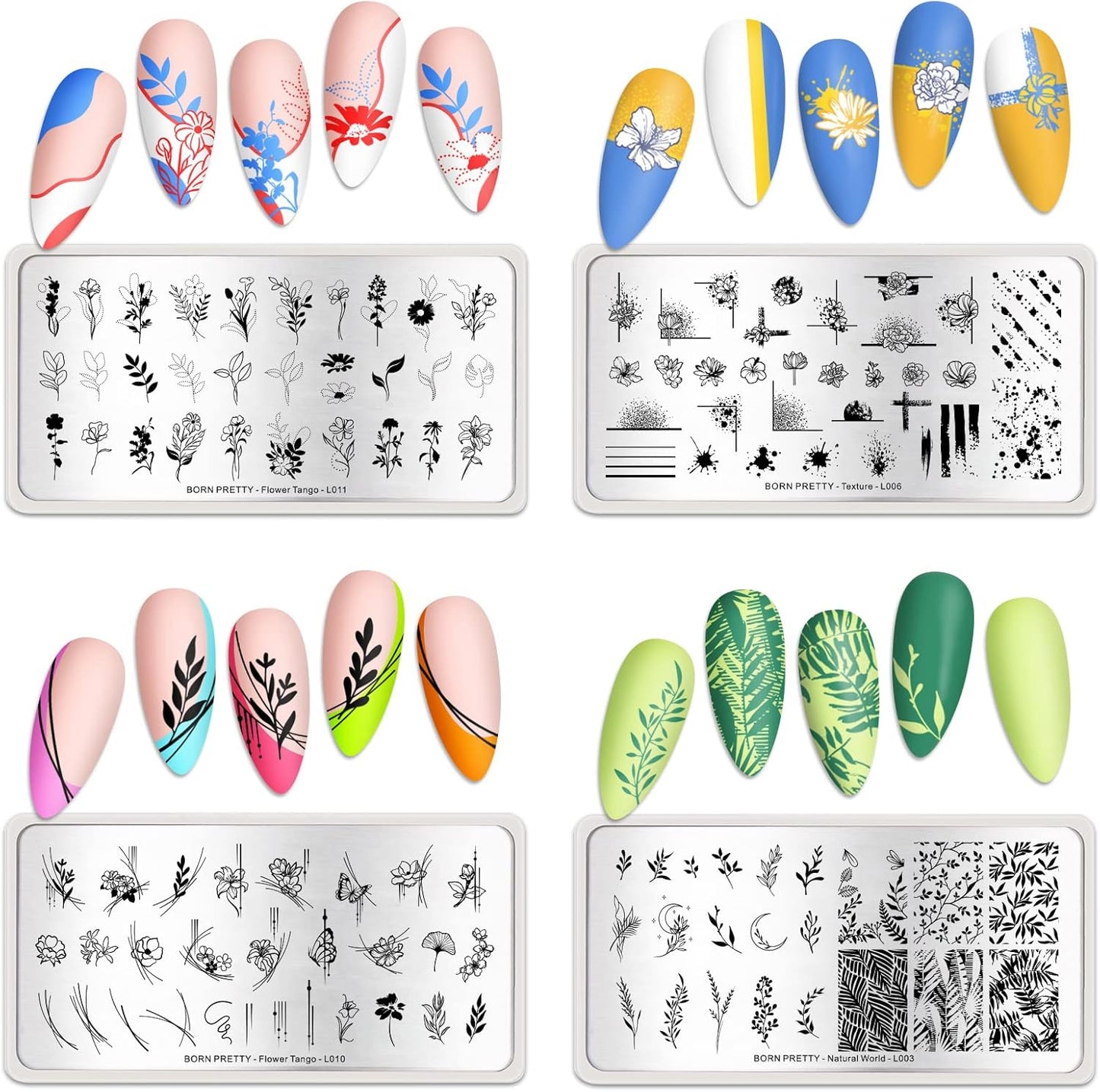 BORN PRETTY Rectangle Nail Stamping Plates. (Pack of 4)