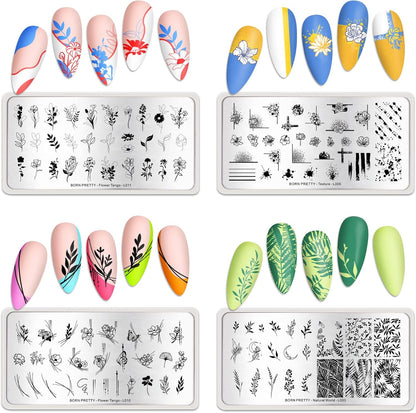 BORN PRETTY Rectangle Nail Stamping Plates. (Pack of 4)