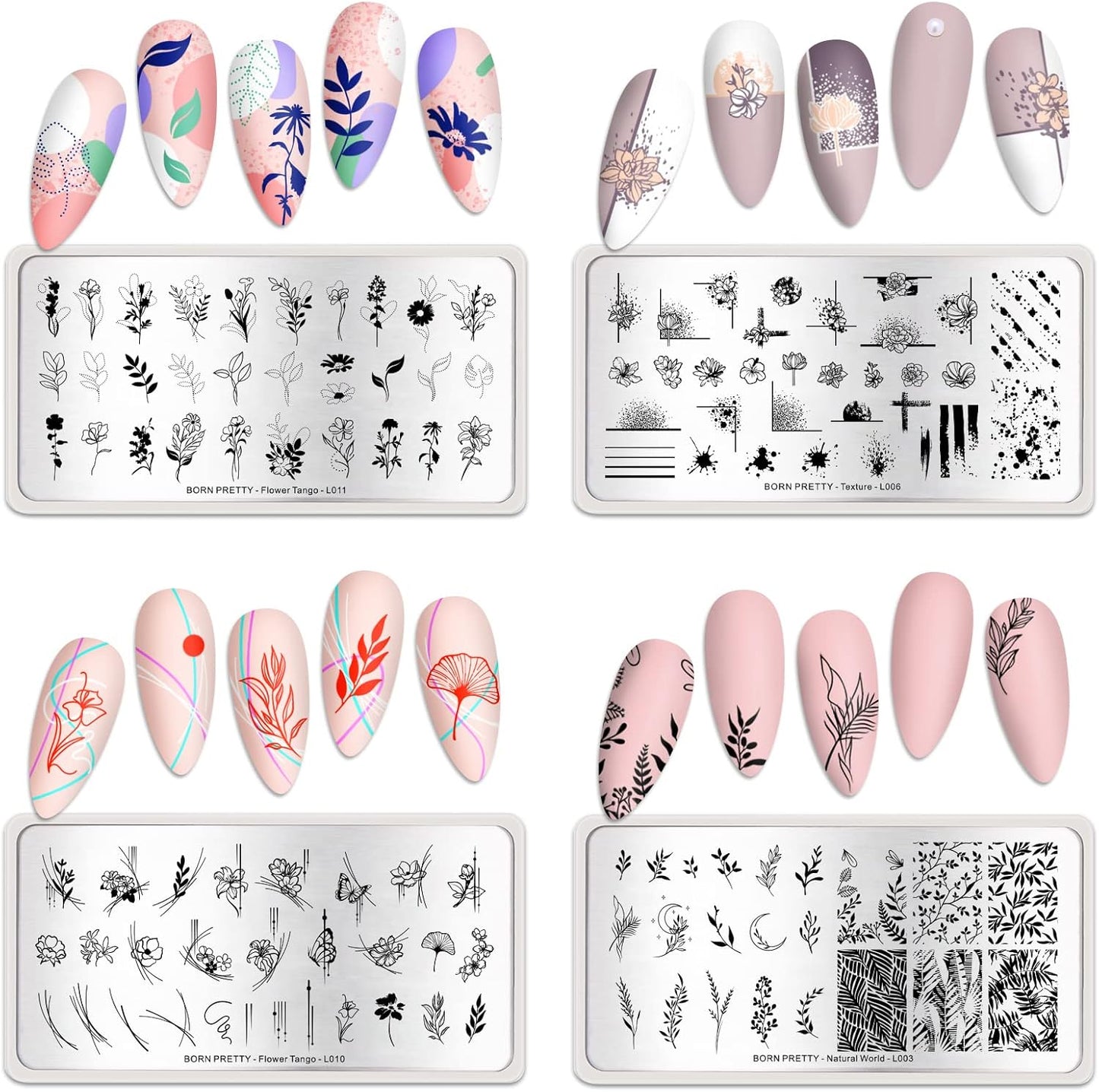 BORN PRETTY Rectangle Nail Stamping Plates. (Pack of 4)