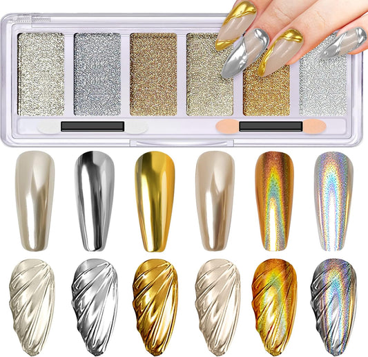 6 in 1 Solid Pigment  Chrome Nail Powder Set