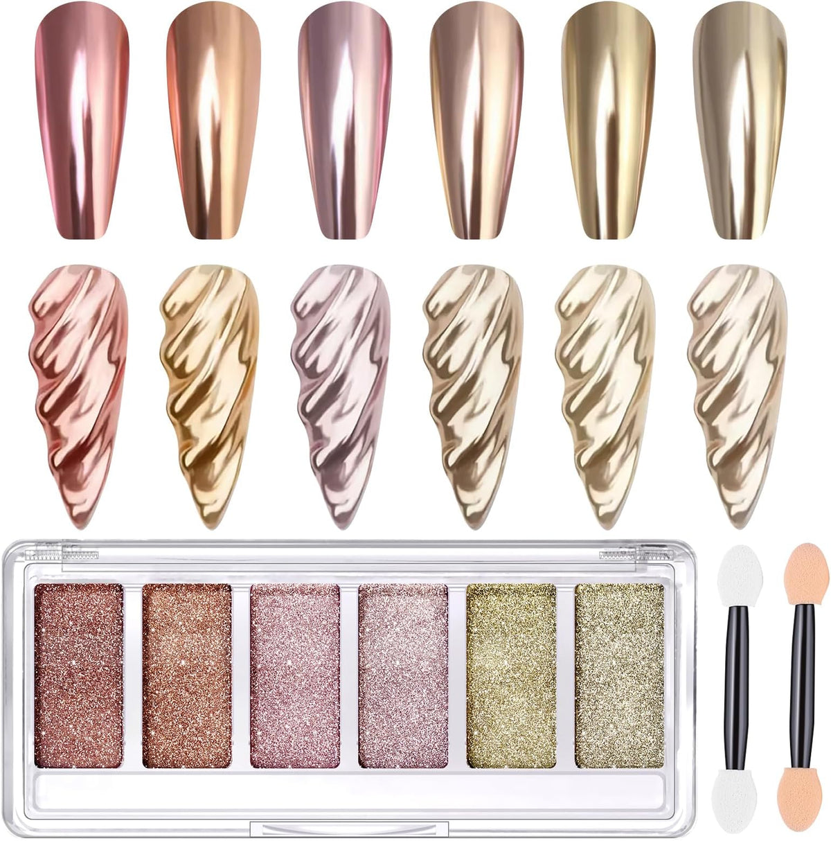 6 in 1 Solid Pigment  Chrome Nail Powder Set