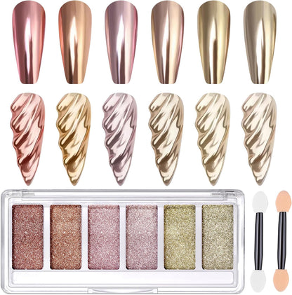 6 in 1 Solid Pigment  Chrome Nail Powder Set