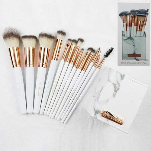 BH Signature Rose Gold 13‑Piece Brush Set with Holder (White)