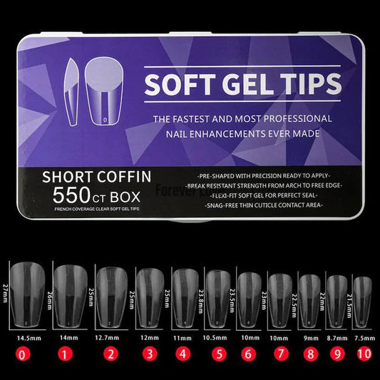 550 Pcs Soft Gel Tips Short Coffin (11 Sizes)