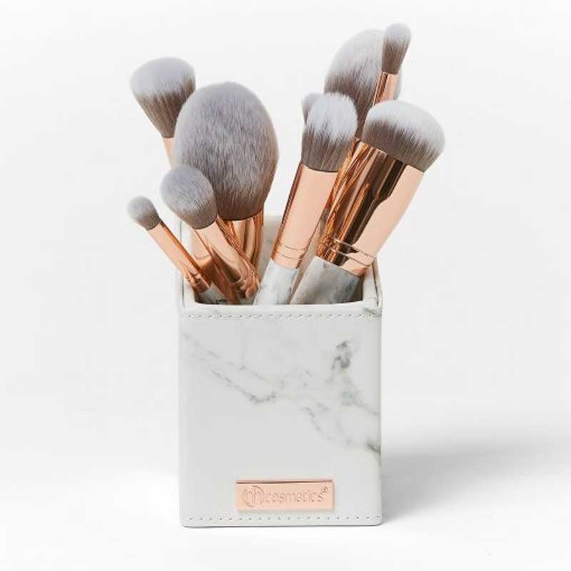 BH Signature Rose Gold 13‑Piece Brush Set with Holder (White)