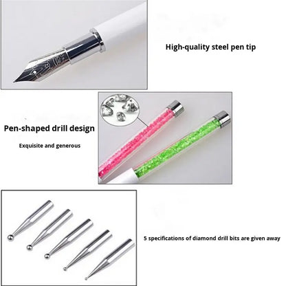 Crystal Nail Art Dotting Pen with 5 Dotting Tips for Design