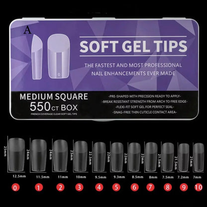 550 Medium Square Nails Soft Gel Tips.