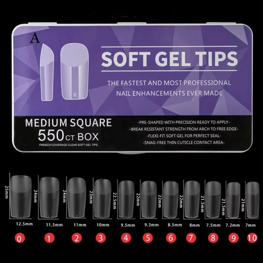 550 Medium Square Nails Soft Gel Tips.