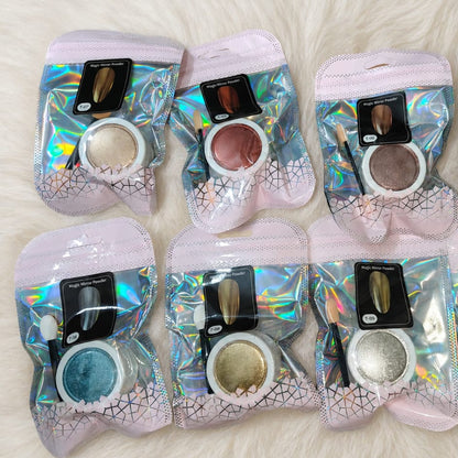Metallic Chrome Nail Powder Set – 3D Holographic Mirror Effect Each.