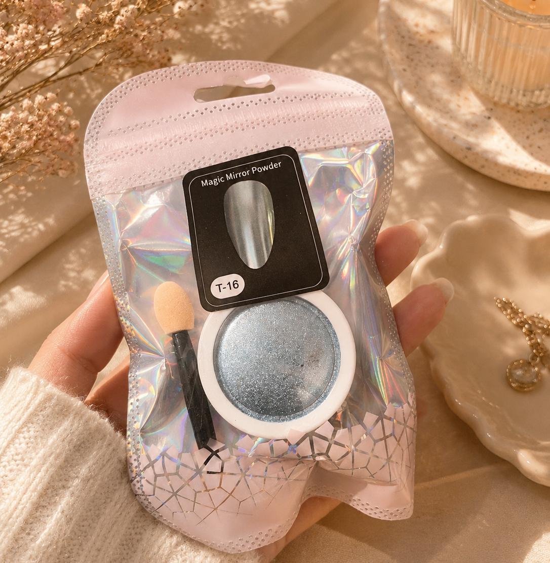 Metallic Chrome Nail Powder Set – 3D Holographic Mirror Effect Each.