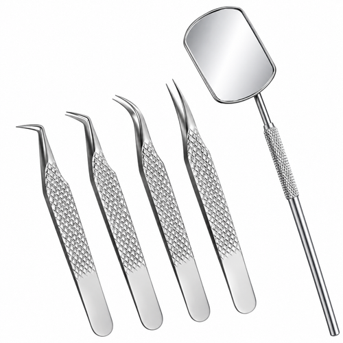 Tweezers | Lash Extension Tweezers Set |  Stainless Steel Eyelash Mirror
