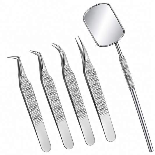 Tweezers | Lash Extension Tweezers Set |  Stainless Steel Eyelash Mirror