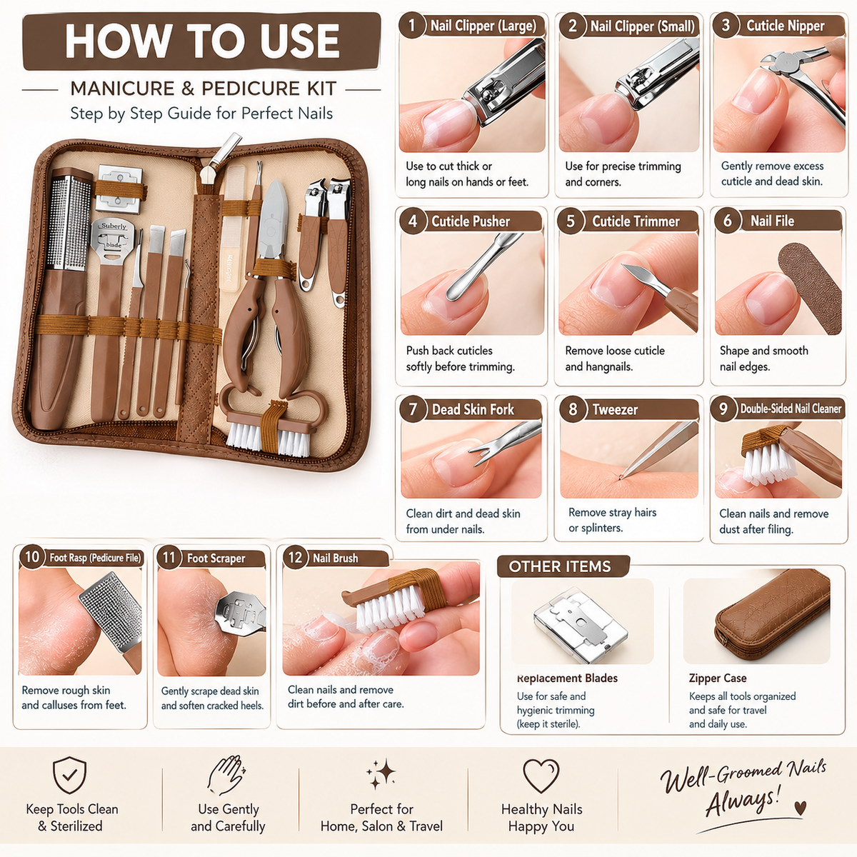 Professional Manicure & Pedicure Kit – 12 Piece Set