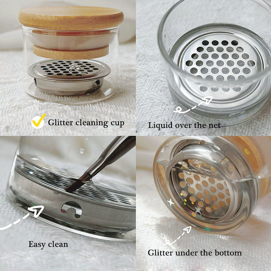 Portable Nail Brush Cleaner Cup with Filter & Lid