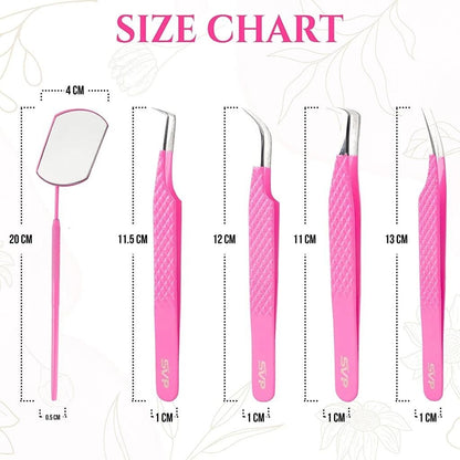 Tweezers | Lash Extension Tweezers Set |  Stainless Steel Eyelash Mirror