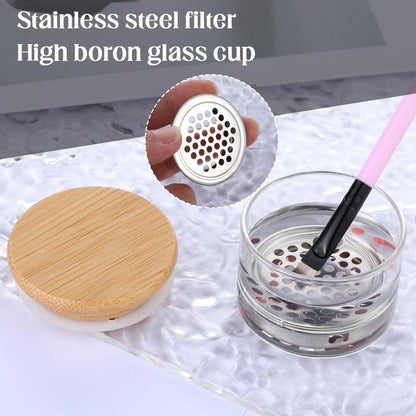 Portable Nail Brush Cleaner Cup with Filter & Lid