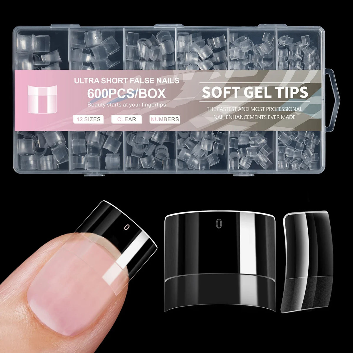 600PCS XS Half Cover Soft Gel Nail Tips – Extra Short False Nails